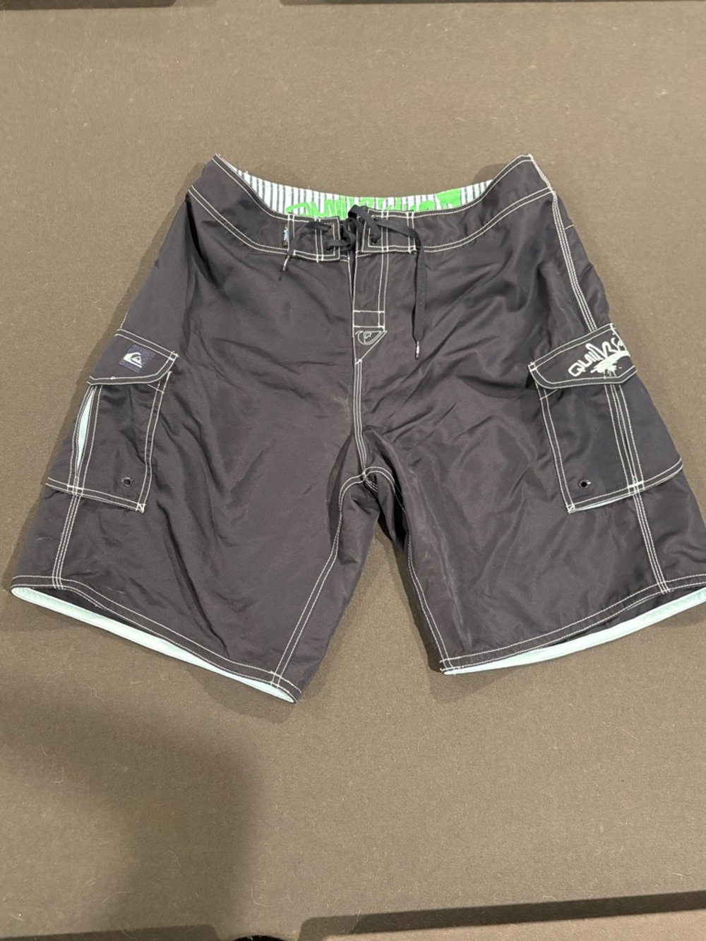 Quiksilver Men's Black Board Shorts with White Stitching